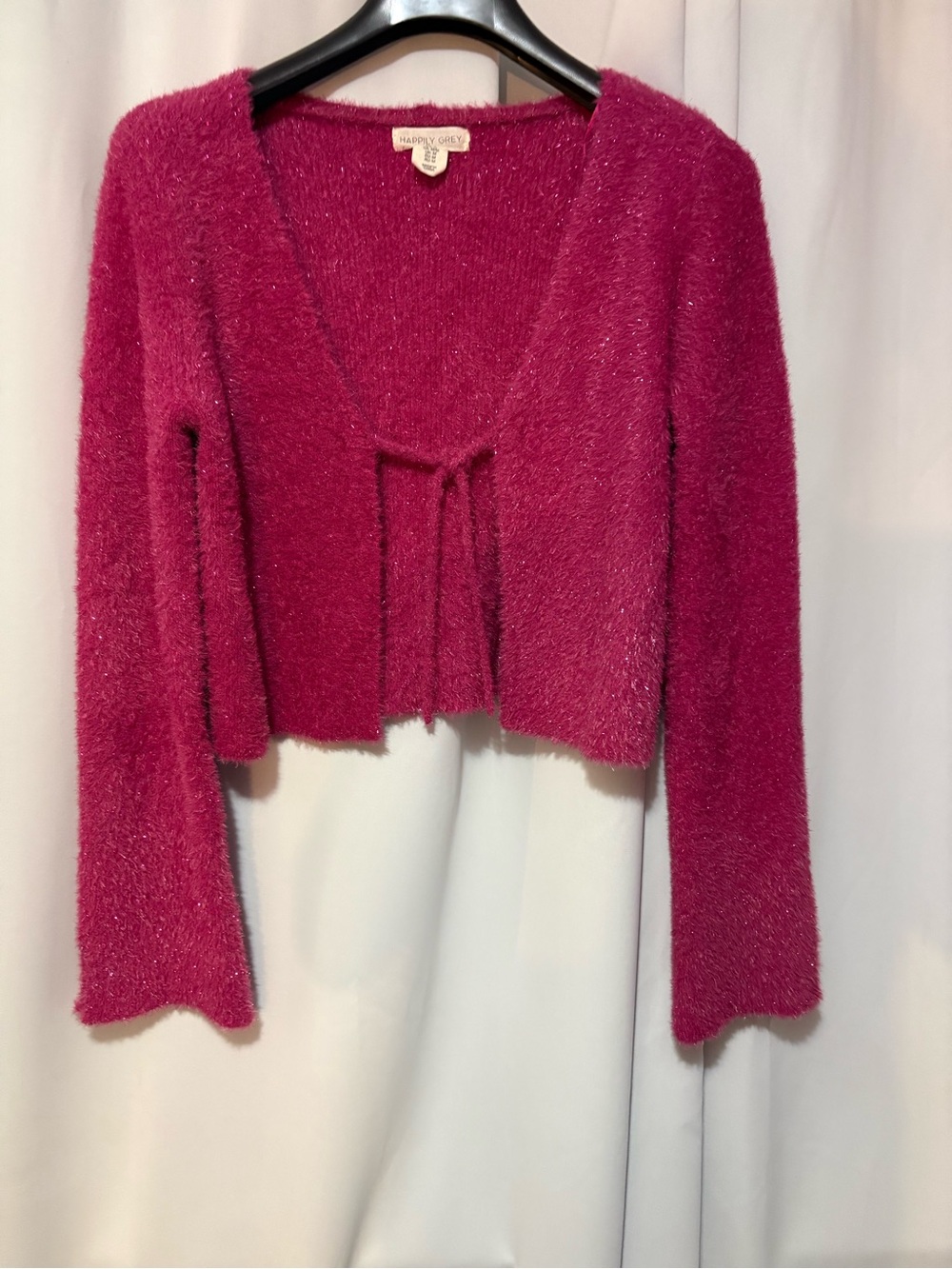 Happy & Giddy Fuchsia Fuzzy Tie-Front Cropped Cardigan